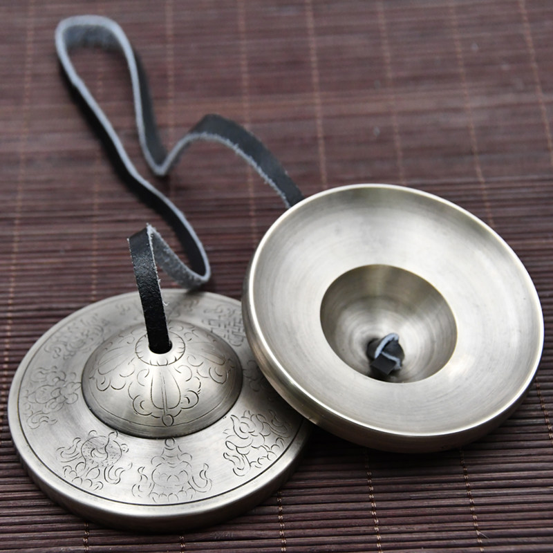 纯铜碰铃藏传佛教用品尼泊尔法器少数民族打击乐器八吉祥雕花碰钟