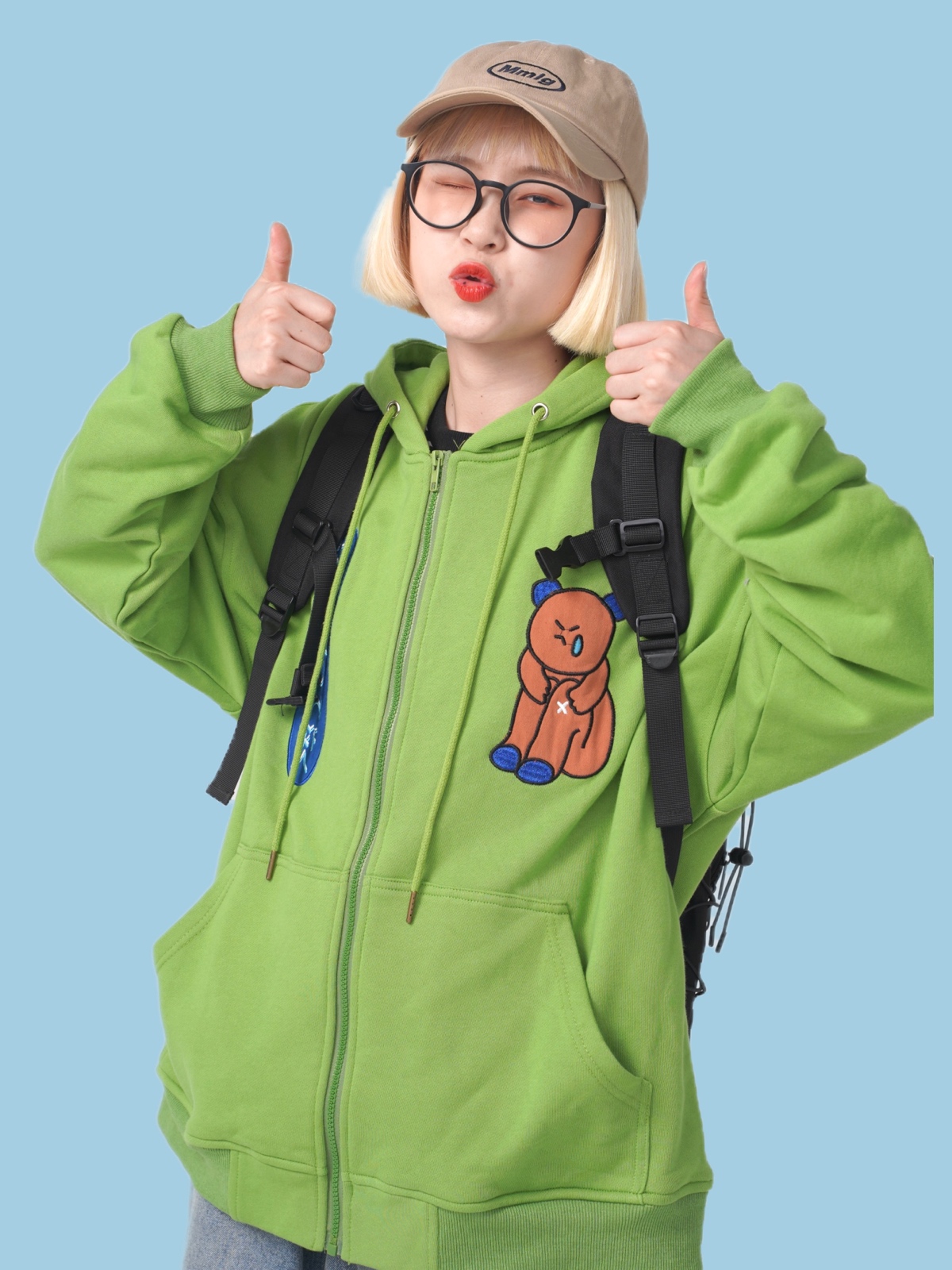 宇宙大王 DARE TO CRY系列绿色刺绣拉链卫衣