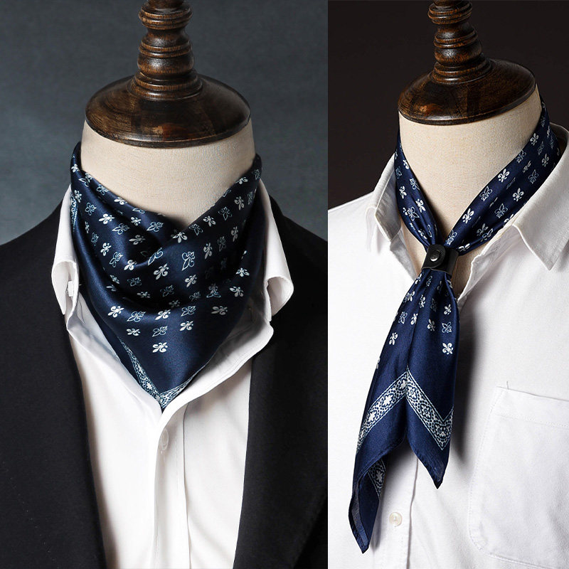 真丝小方方巾男士丝巾欧美潮男领巾手腕口袋围巾