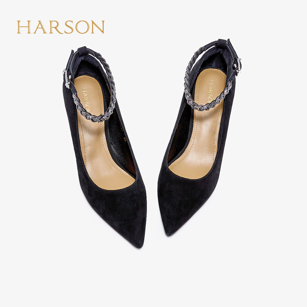 哈森高跟鞋女细春季新款浅口尖头婚鞋一字带单单鞋