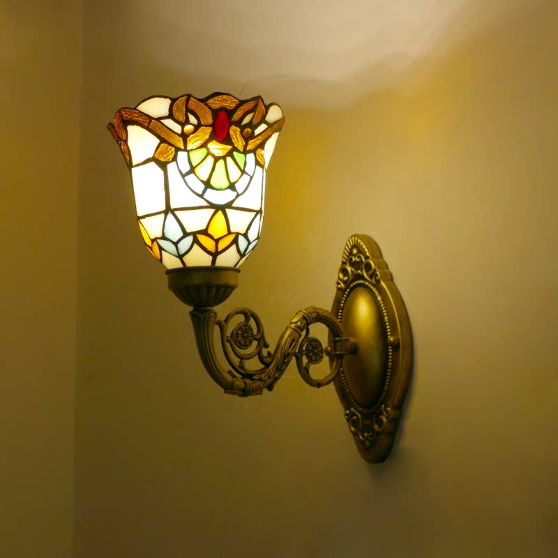 欧式复古蒂凡阳台房间卫生间镜前灯彩色玻璃单头壁灯