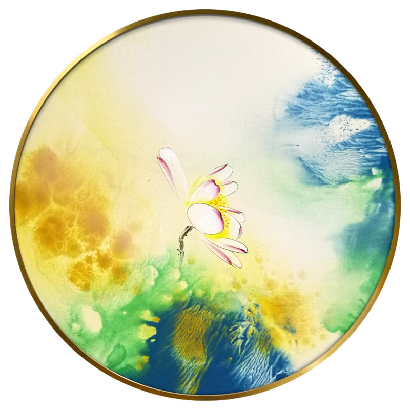 新中式中式唯艺汇原创油画手绘装饰画挂画玄关圆形油画