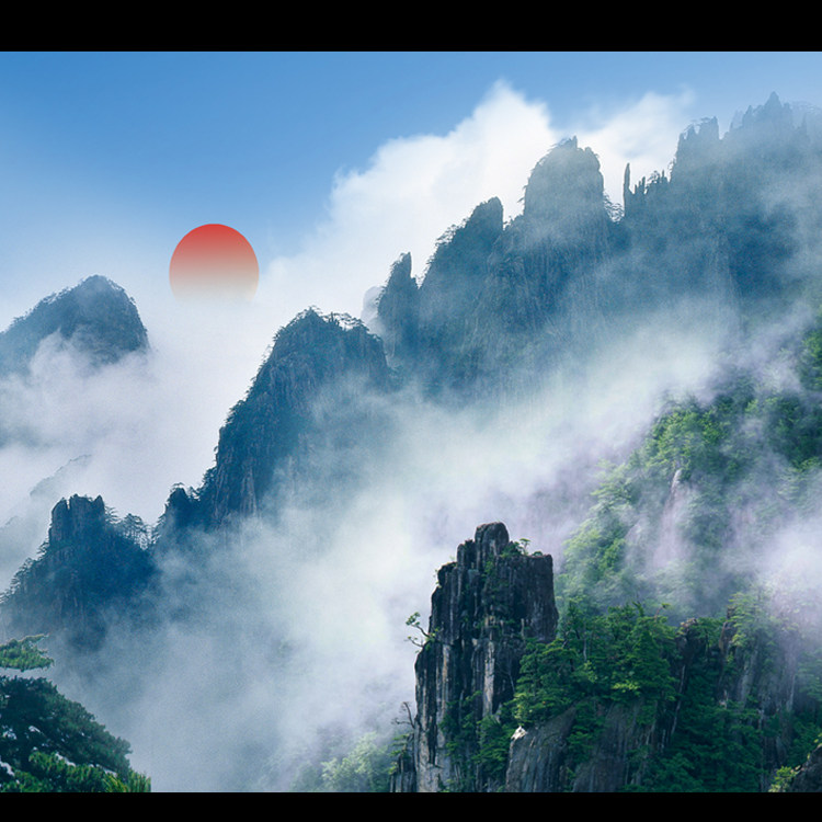 国画泰山丝绸山水画风水靠山玄关龙脉日出办公室国画