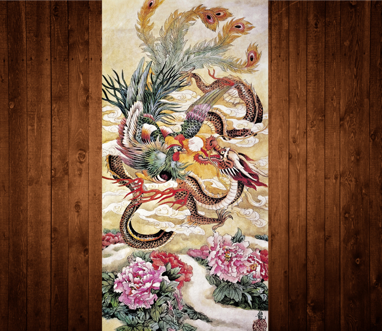 龙凤戏珠丝绸画挂画龙凤呈祥结婚卷轴国画客厅婚房装饰画国画