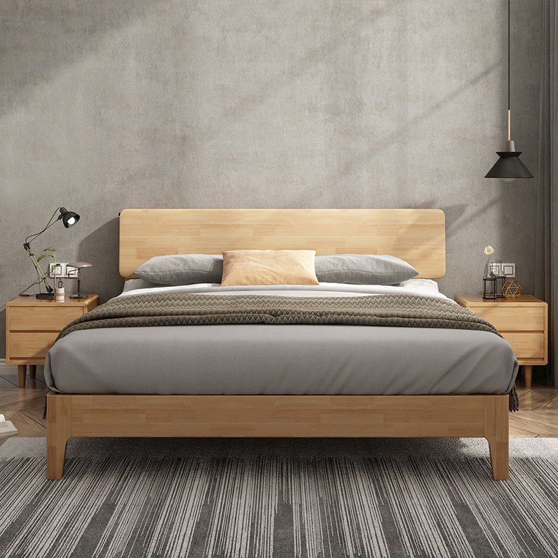 北欧风格实木木床加厚型主卧双人床15m18米婚现代简约实木床