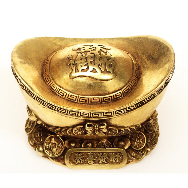 【摆件】聚缘阁铜钱黄铜金元宝大号摆件恭喜发财中式客厅大号