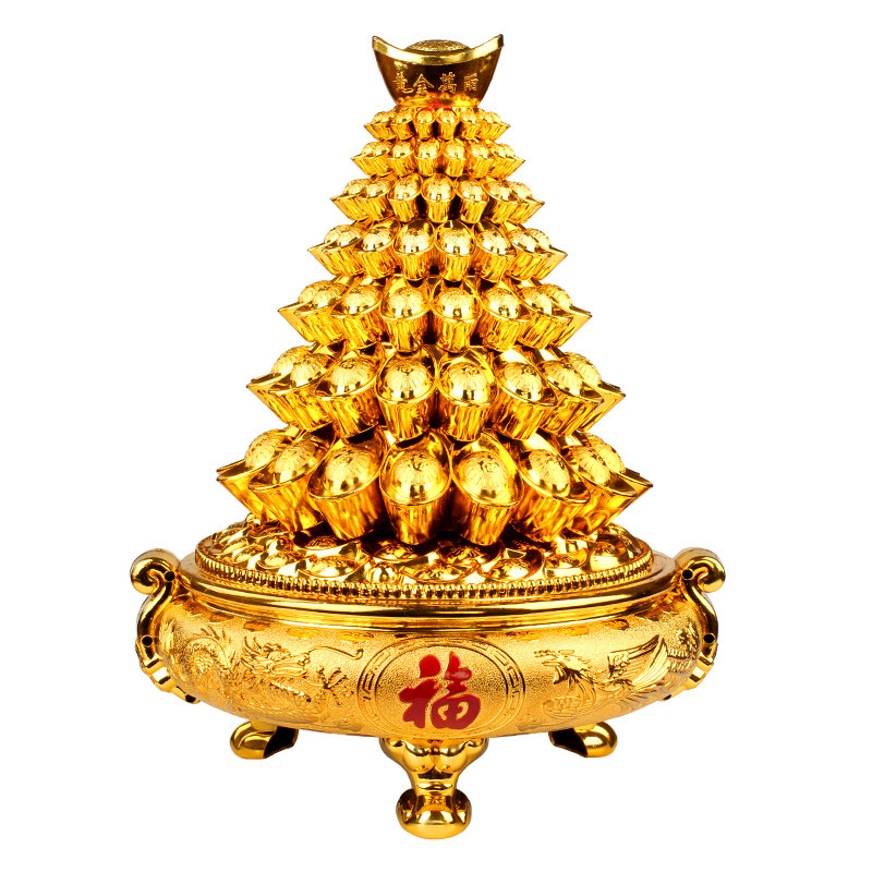 聚缘阁金色元宝宝山招财四方聚宝盆摆件公司开业摆件