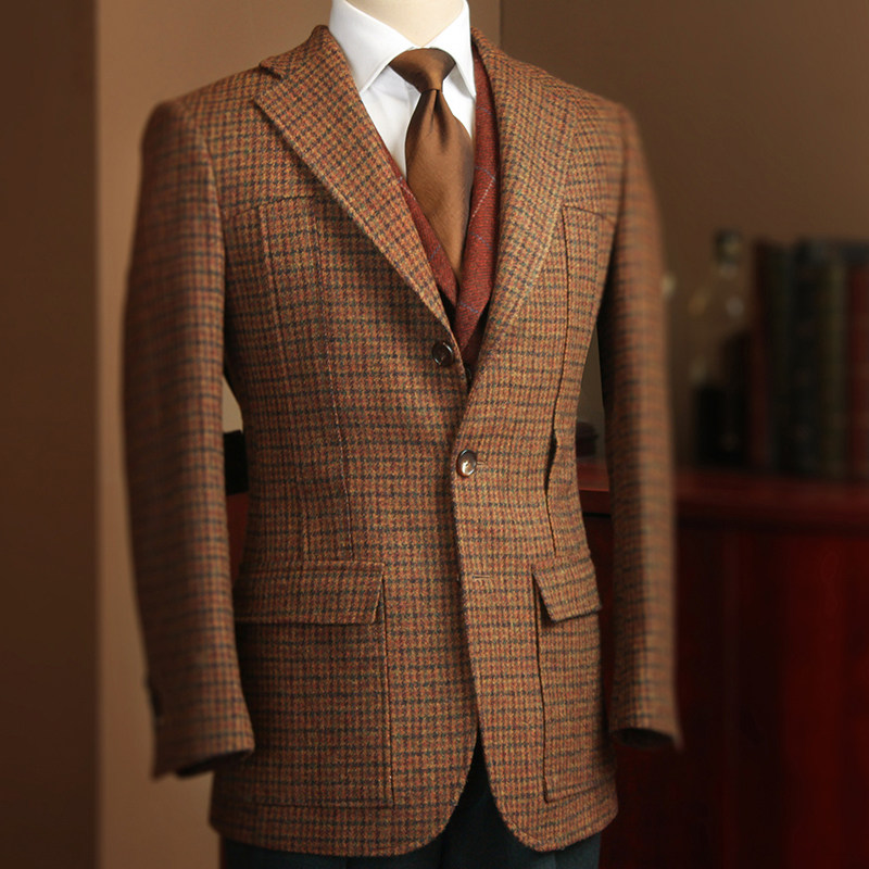 eabri驿泊秋冬季男士经典复古款诺福克粗呢粗纺夹克