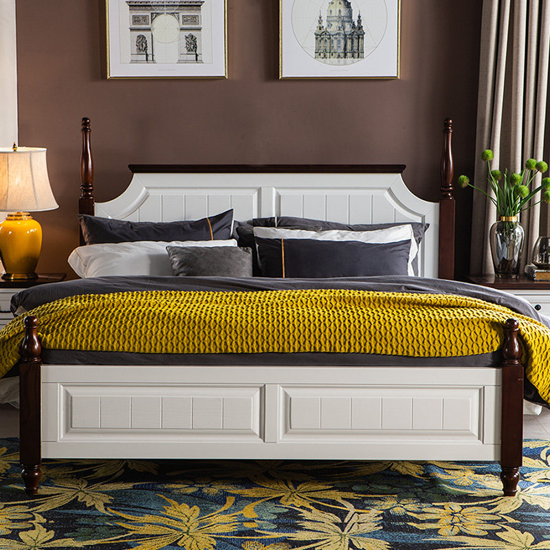 美式乡村白色田园全实木床18米双人床高箱床北欧实木床