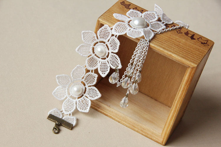 evillamour新娘蕾丝蕾丝花花朵水晶项链颈饰围脖韩版女项链