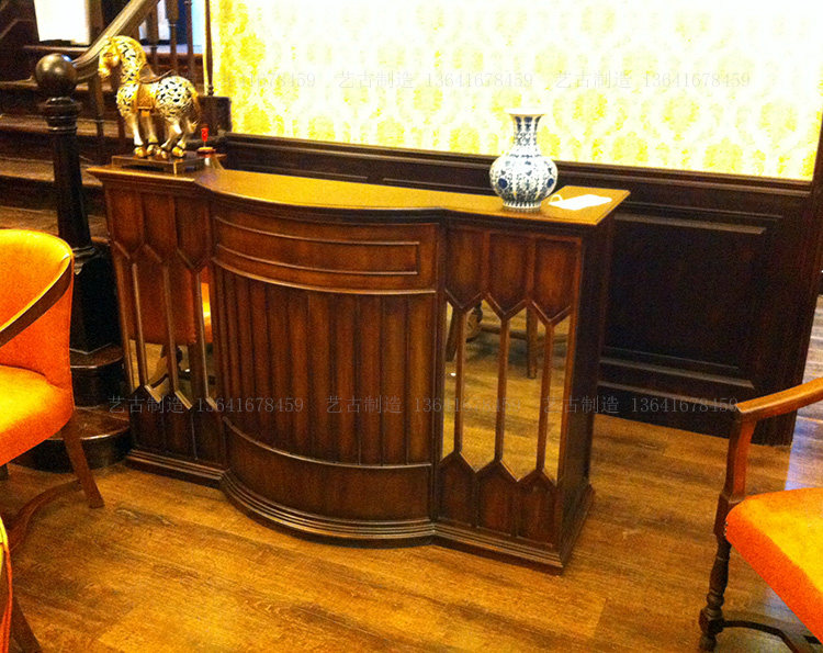 海派民国实木复古镜面小型迷你吧台接待酒吧吧台
