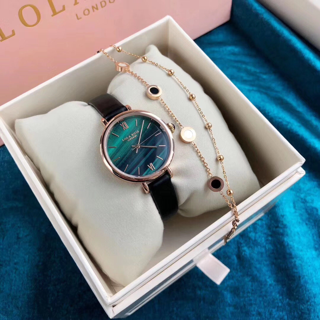 正品lolarose英国小众长方形手表女防水dw女学生孔雀绿女表小绿表
