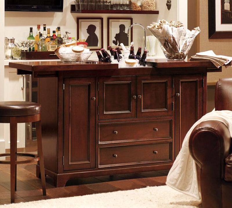 美式简约吧台家用开放式厨房储物柜实木酒柜仿古吧台