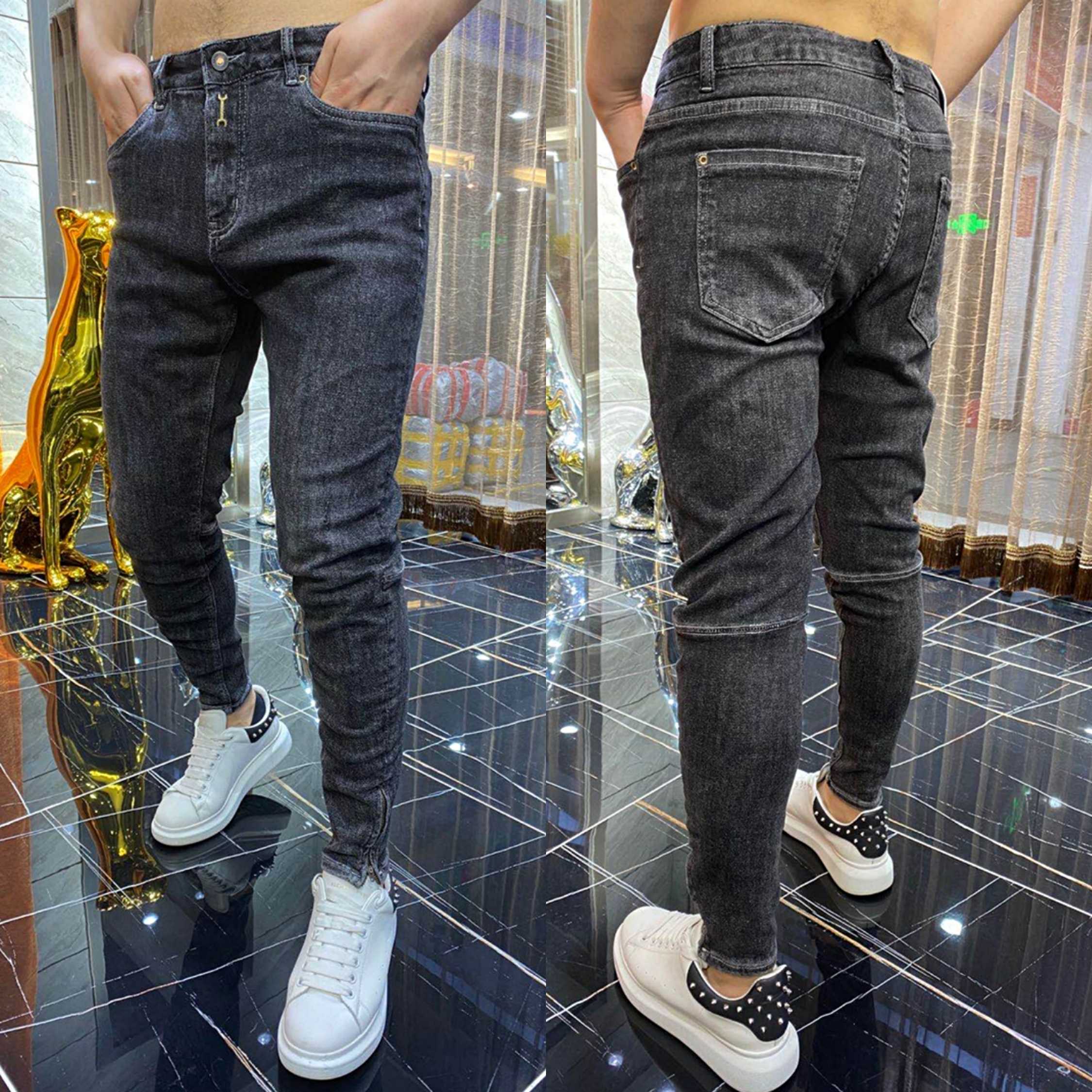 2021新款男款牛仔裤修身小脚裤裤脚拉链超大弹力柔软牛仔男士休闲