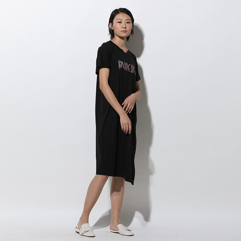 pukka黑色中长连衣裙圆领宽松设计春装2020新款连衣裙