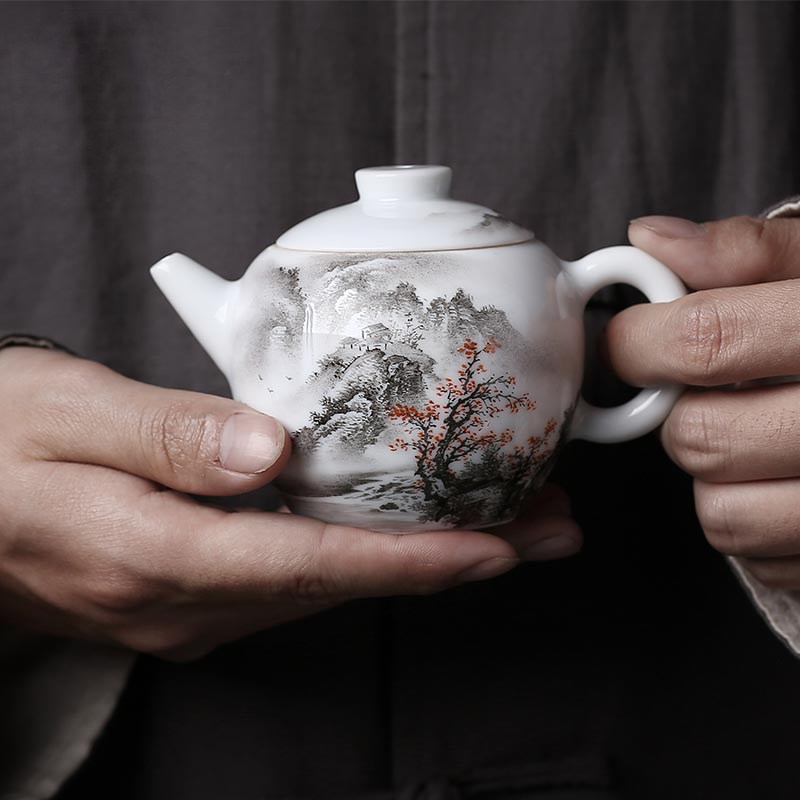 景君 景德镇茶杯陶瓷器手绘墨彩山水茶壶功夫茶壶具泡茶壶