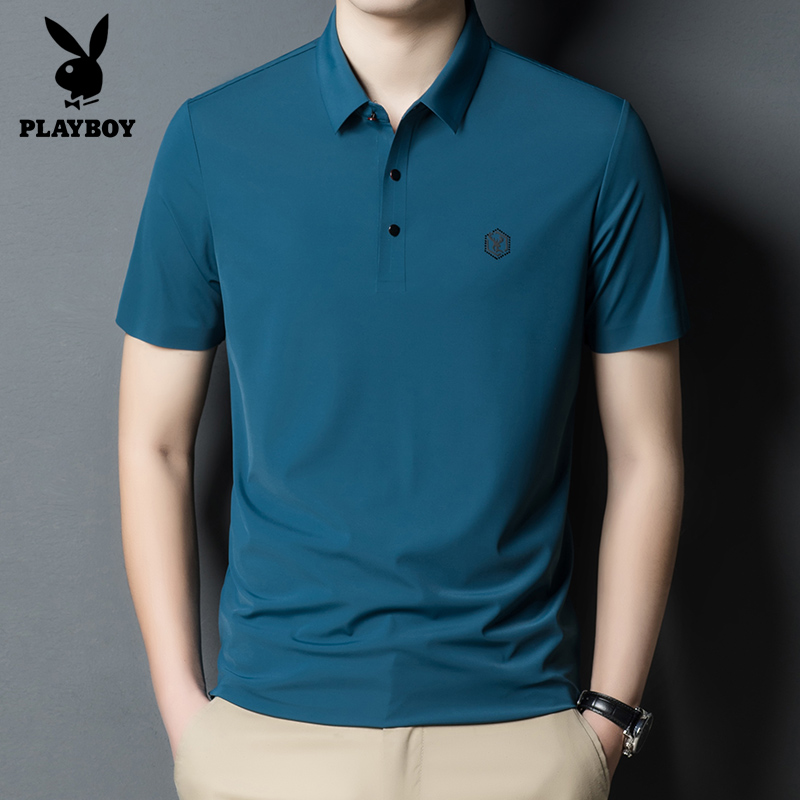 花花公子冰丝短袖t恤男士休闲polo衫中老年爸爸夏装冰感半袖体恤