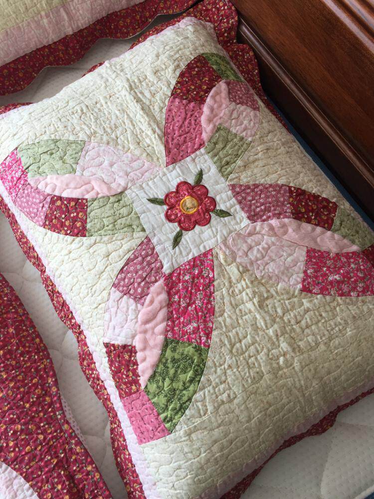 全棉绗缝手工拼布刺绣三件件套床单床盖床盖