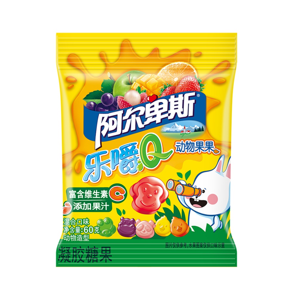 阿尔卑斯乐嚼q动物软糖彩虹糖qq糖儿童糖果橡皮糖凑单零食60g