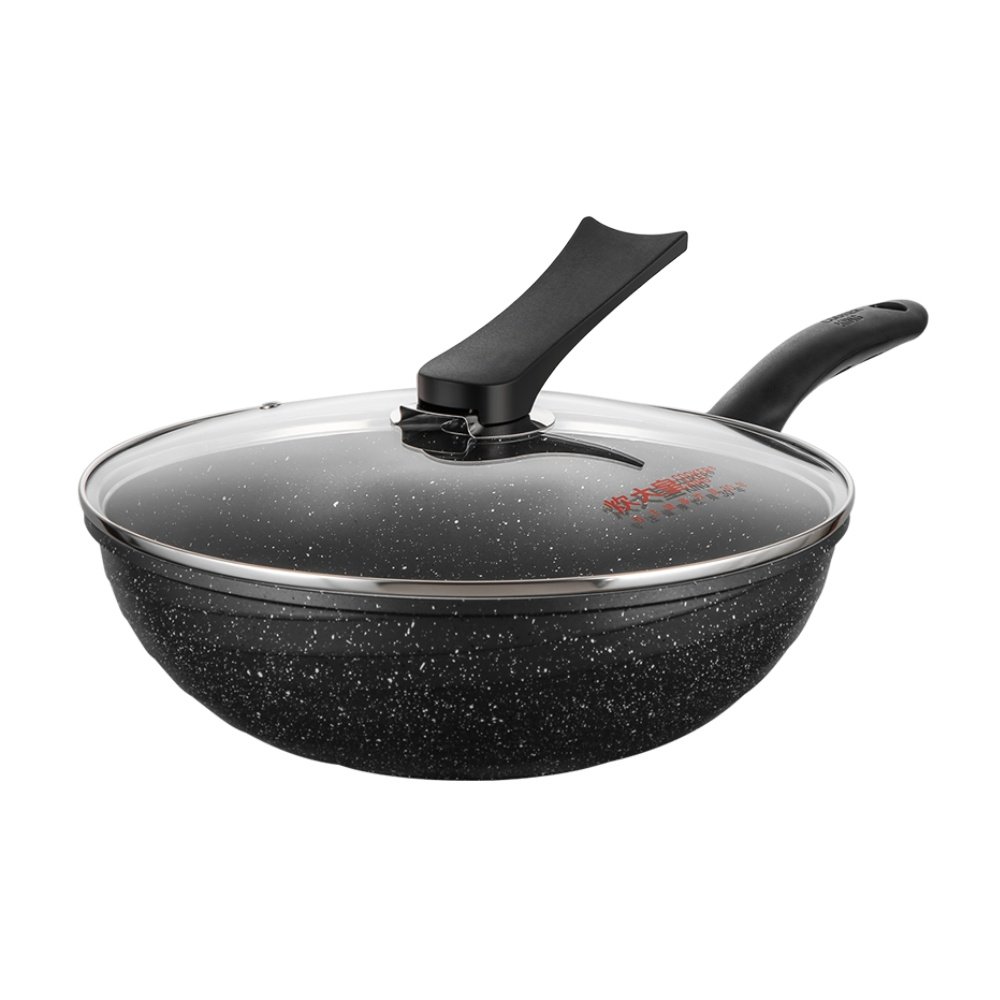 炊大皇炒锅黑晶石30cm家用麦饭石色不粘锅炒菜锅明火电磁炉炒通用