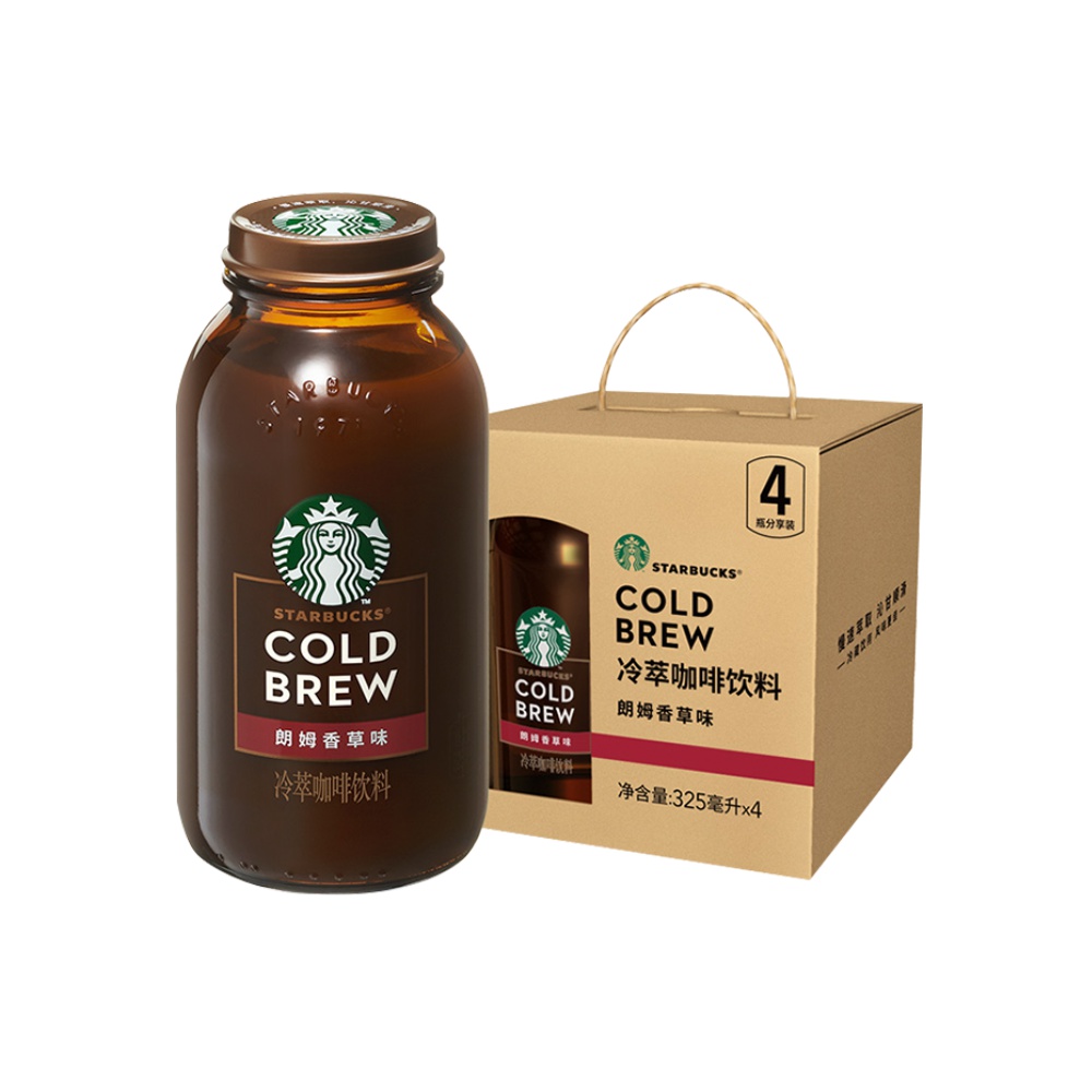 咖啡starbucks星巴克冷萃朗姆香草325ml4瓶礼盒盒装即