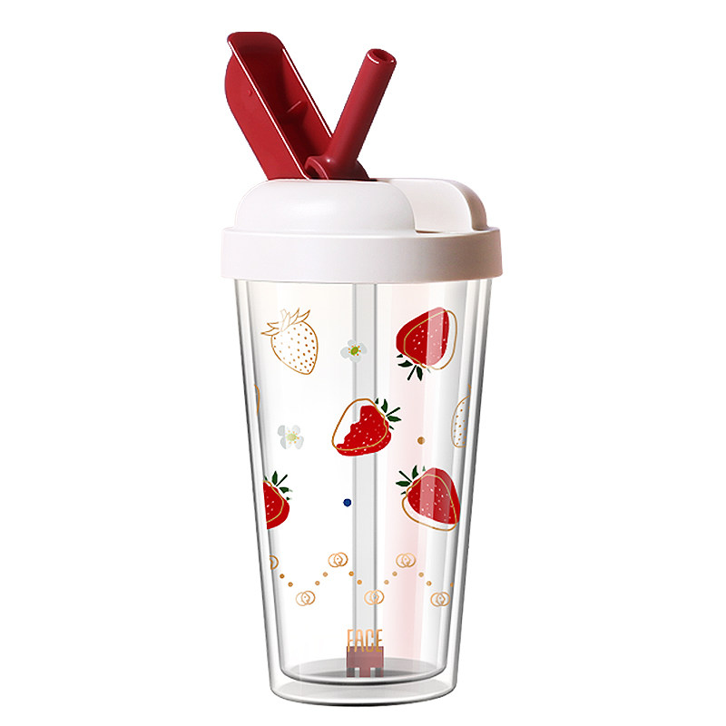 包邮face水杯女带吸管ins少女网红创意潮流随手杯