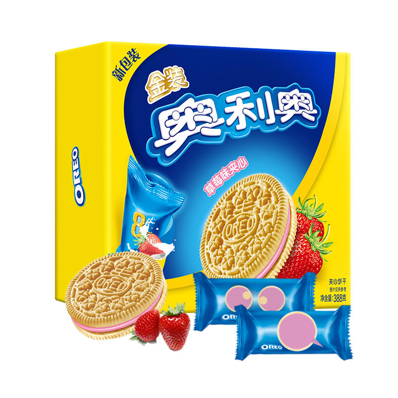 亿滋奥利奥金装草莓味夹心饼干388g网红休闲办公室零食独立8小包