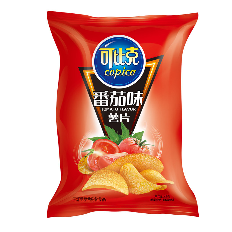 可比克袋装 包休闲儿童零食膨化食品网红零食小吃 薯片番茄味32g - 爱