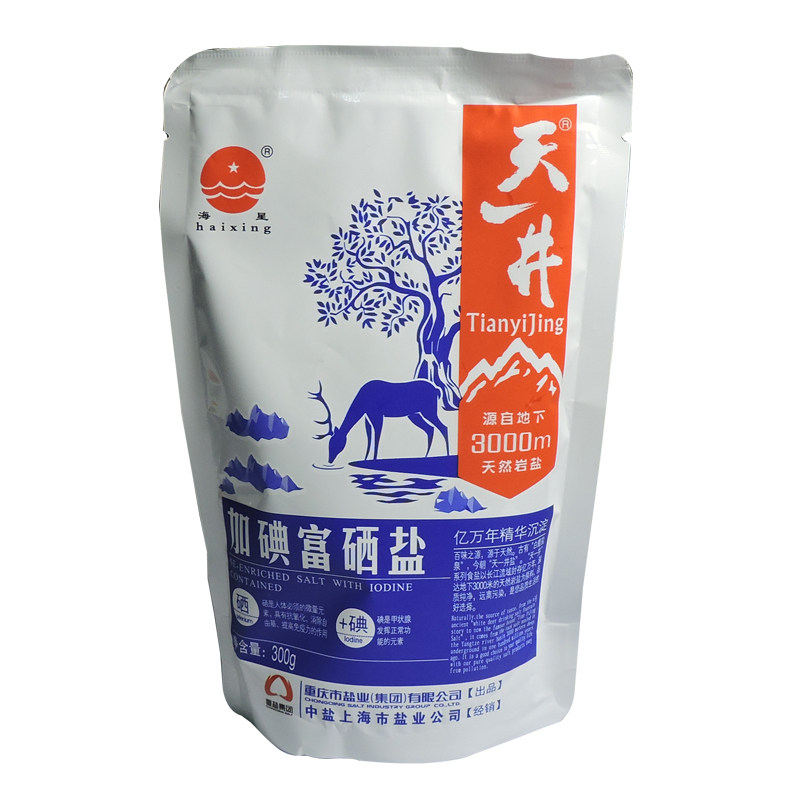 【天猫超市】中盐海星盐巴细盐天一井加碘富硒盐300g食用盐