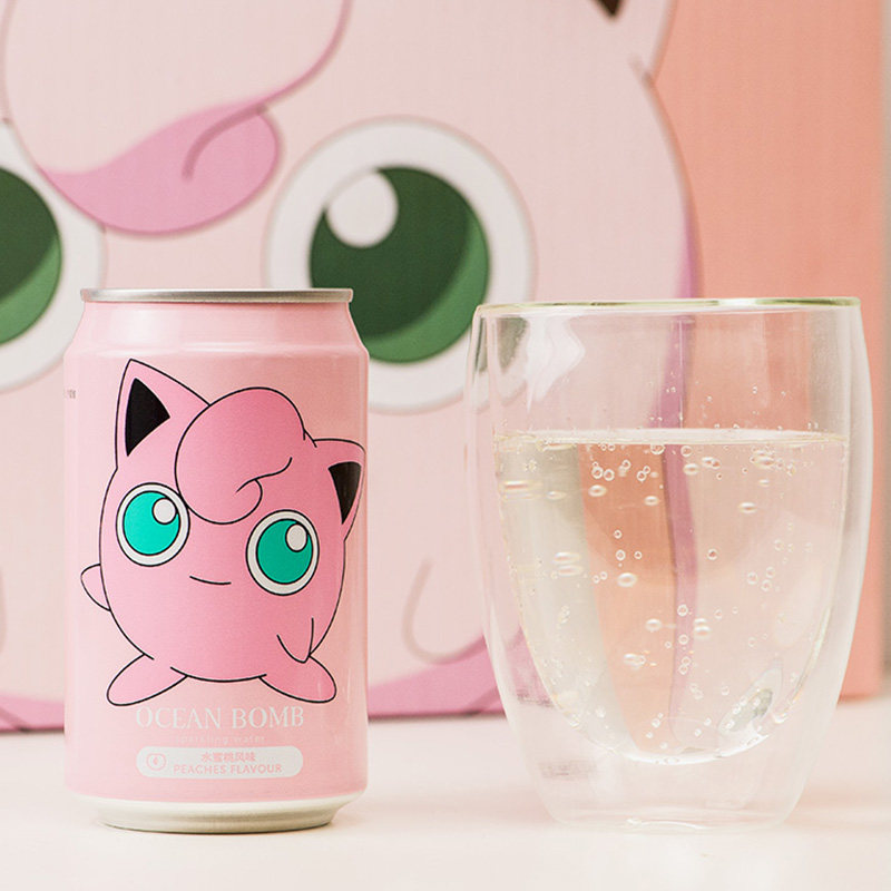 中国台湾进口ocean bomb水蜜桃风味碳酸饮料330ml/罐精灵宝可梦