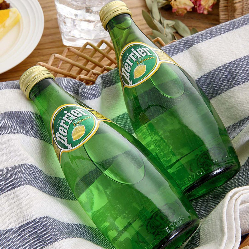 法国进口perrier巴黎水天然矿泉水含气柠檬味饮料330ml4瓶组