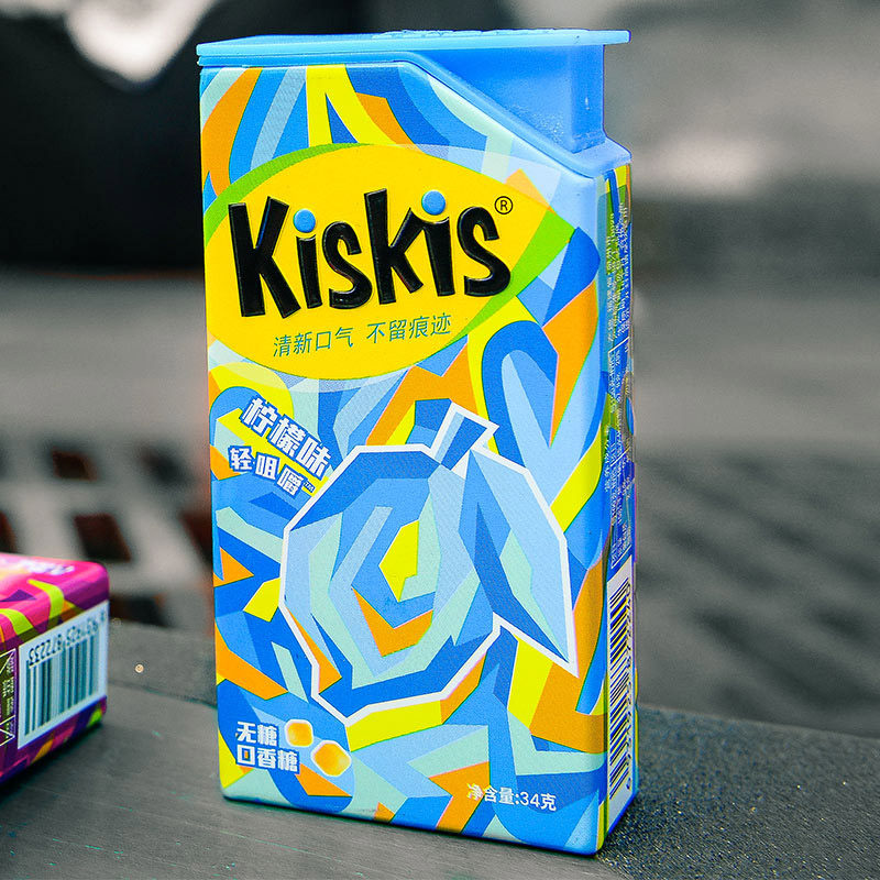 kiskis酷滋咀嚼无糖口香糖柠檬34g轻柔口感口香糖