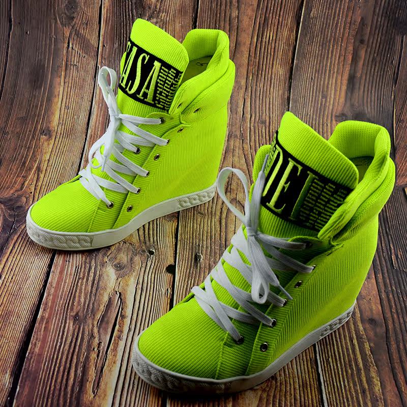 高帮鞋女酷帅气街头浅绿色高帮靴嘻哈高帮8cm内增高帮鞋