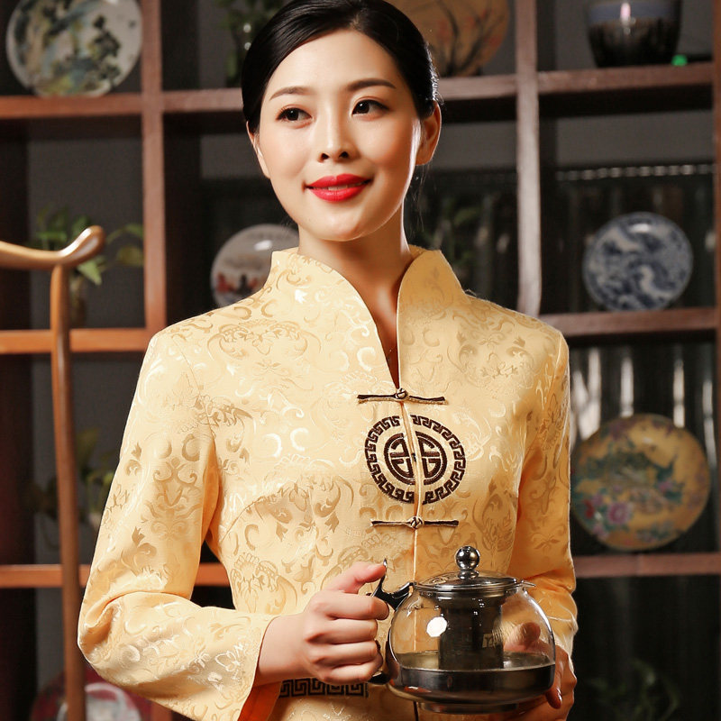 茶楼足浴足疗养生唐装酒店餐饮迎宾前台收银服务员旗袍