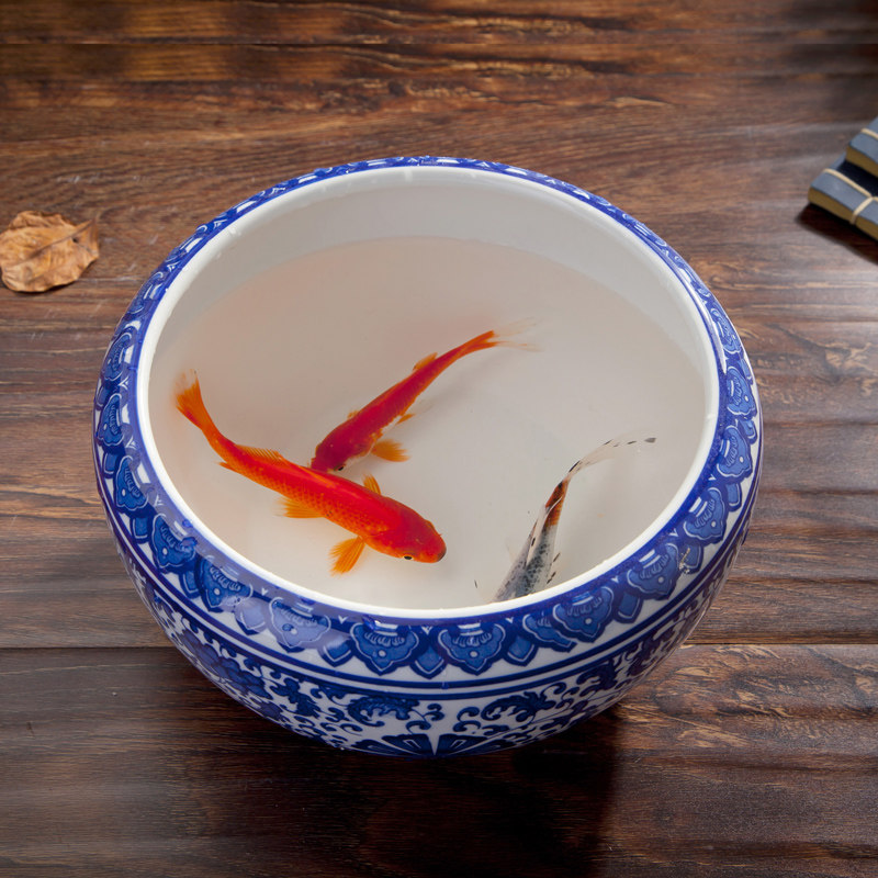 鱼缸景德镇陶瓷大号青花瓷金鱼乌龟缸盆睡碗莲水仙荷桌面缸
