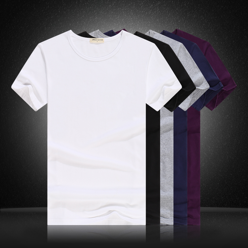 夏季男短袖T恤纯棉圆领空白纯色打底衫修身纯白纯黑手绘半袖T上衣
