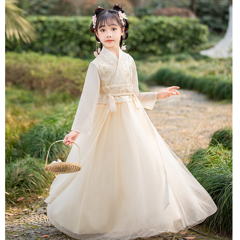 连衣裙 汉服女童古风襦裙小女孩春夏中国风唐装 儿童古筝演出服古装