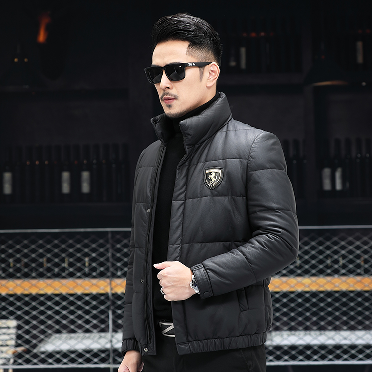 真皮羽绒服男士头层牛皮短款立领皮夹克加绒加厚冬季海宁皮衣外套