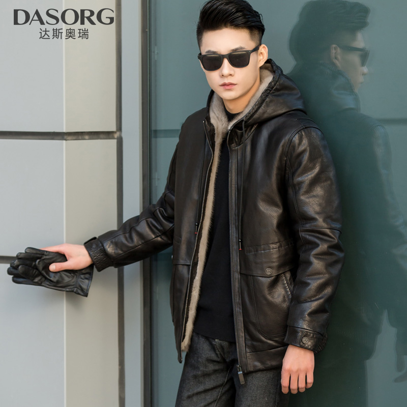 油蜡羊皮真皮皮衣夹克男水貂内胆皮毛一体冬季保暖海宁皮草外套