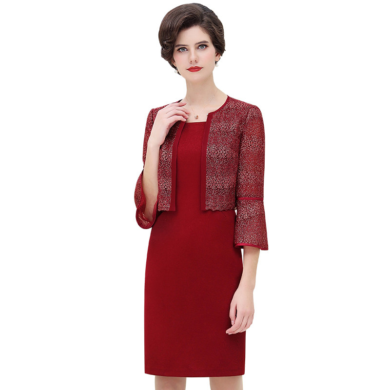 妈妈清凡婚礼2020秋装结婚喜婆婆两件套裙简约中老年女装