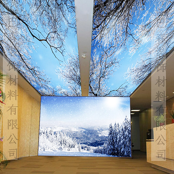 天花软膜天花uv喷绘3p布吊顶灯箱高清白色透光发光膜天花材料