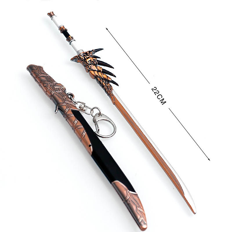 怪物猎人世界周边 雄火龙飞龙刀 22cm太刀 带鞘剑 合金兵器模型