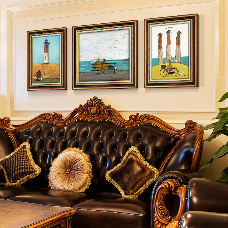 美式背景墙床头卧室复古三联装饰画客厅新古典壁画现代装饰画