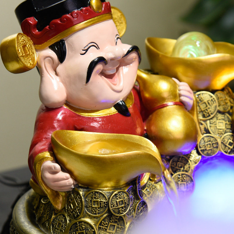 财神爷开业礼品招财风水轮摆件室内转运球店铺招财猫创意流水装饰