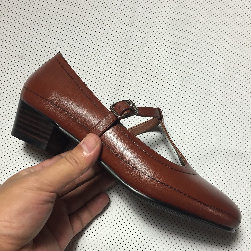 定制手工鞋 文艺t带复古玛丽珍丁字带单鞋中跟真皮小码女羊皮鞋