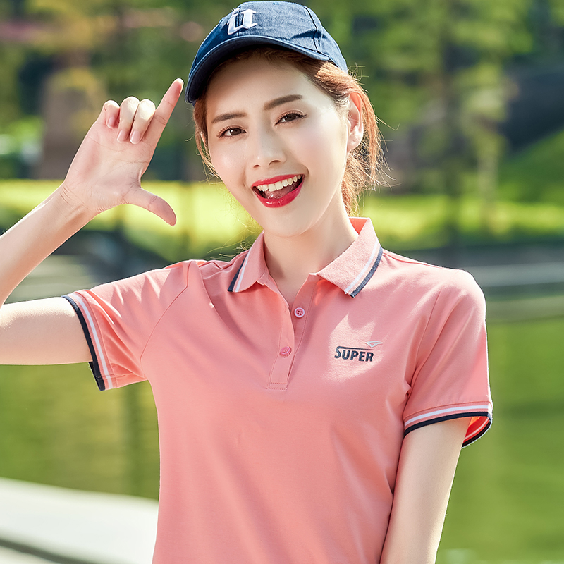 纯棉翻领短袖女2022新款夏季女装带领t恤宽松大码女士运动polo衫