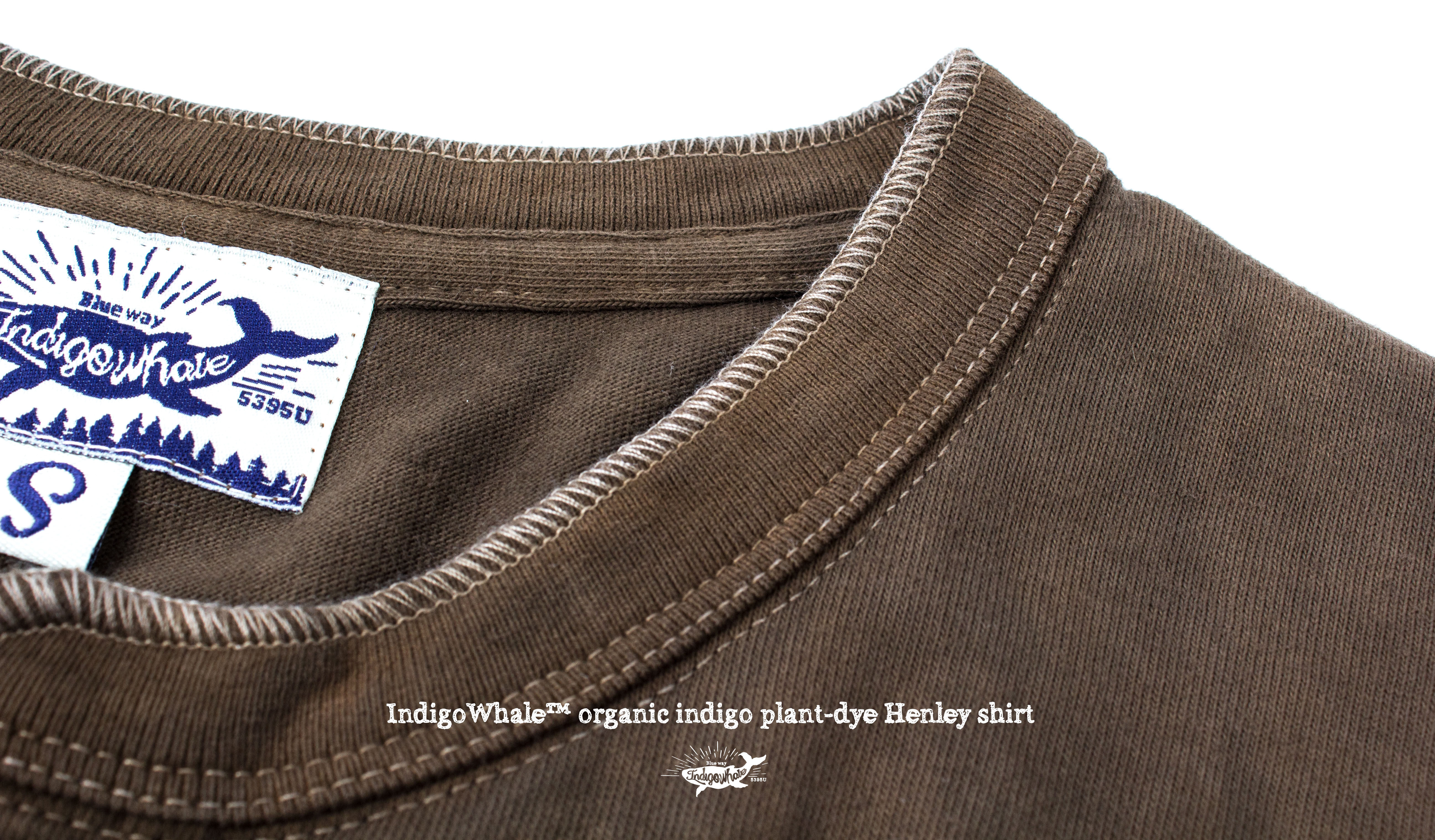 indigowhale天然蓝染修身美式复古亨利领tee手工草木染t恤