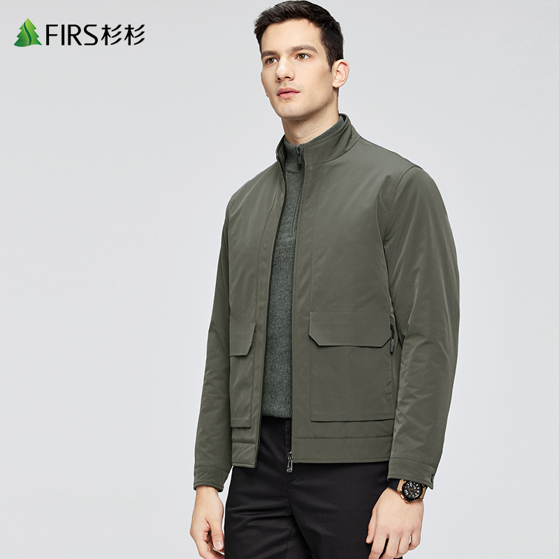 【初春款】杉杉男装立领夹克男2023春季新款军绿色夹棉防风外套
