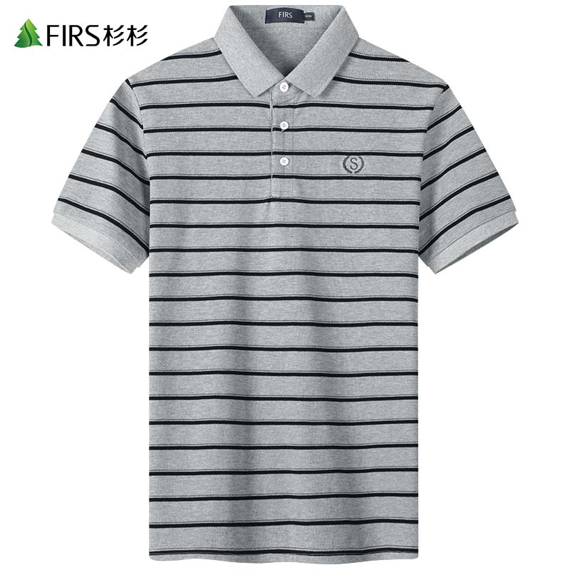 杉杉男装刺绣logo短袖t恤男2022夏季新款海魂条纹中年翻领polo衫