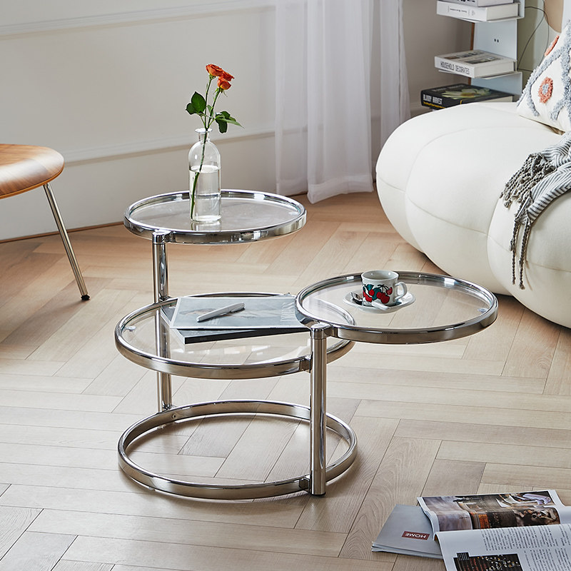 霍客森定制北欧客厅透明多层圆形玻璃茶几轻奢茶几